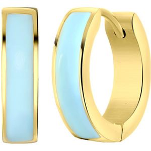 Stalen goldplated oorringen emaille blauw voor dames