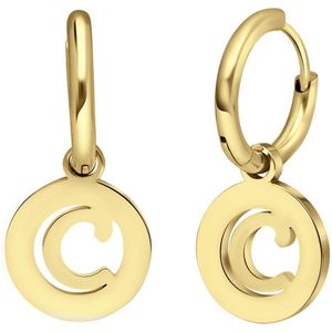 Stalen goldplated oorbellen met letter - C