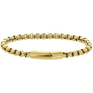 Lucardi Heren Goldplated armband gourmet - Staal - Armband - Cadeau - 22 cm - Goudkleurig