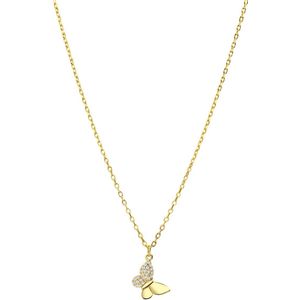 Zilveren goldplated ketting met hanger vlinder zirkonia