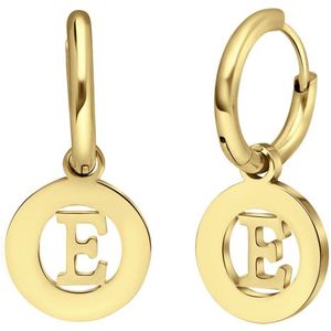 Stalen goldplated oorbellen met letter - E