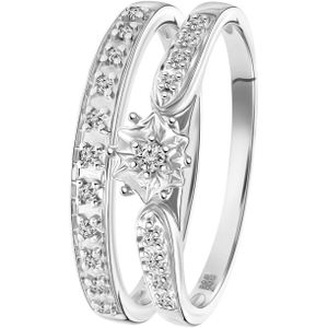 14 karaat witgouden dubbele ring 20 diamanten 0,10ct