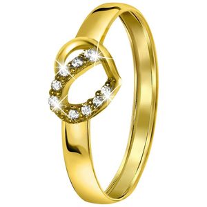 14 karaat geelgouden ring hart met zirkonia