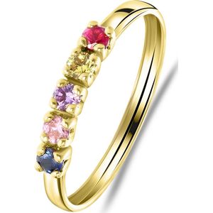 Lucardi Dames Ring - Multicolor Zirkonia's - 14 Karaat Geelgoud