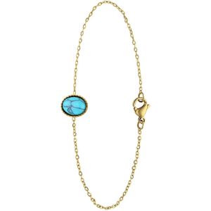Stalen goldplated armband bol met turquoise