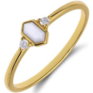 Zilveren goldplated ring met parelmoer en zirkonia