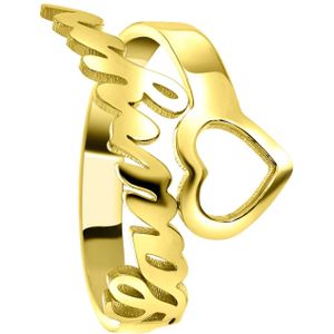 Zilveren naamring goldplated met hart
