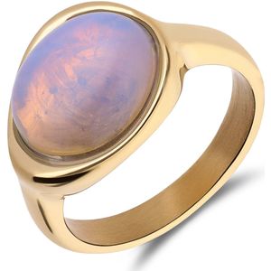 Stalen goldplated ring met opaal ovaal