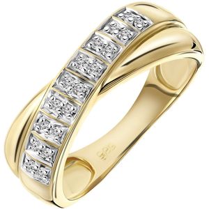Lucardi Dames Ring met 18 Diamanten 0,08ct - Ring - Cadeau - 14 Karaat Goud - Geelgoud