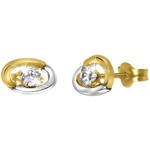 Lucardi Dames Bicolor oorbellen met zirkonia - Oorbellen - Cadeau - 14 Karaat Goud - Witgoud en Geelgoud