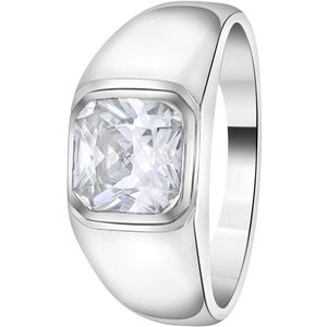 Lucardi Heren Zilveren Heren Zegelring met Zirkonia - Ring - 925 Zilver - Zilverkleurig