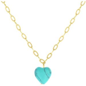 Stalen goldplated ketting met hartje turquoise