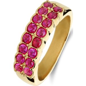 Stalen goldplated ring dubbel met rood zirkonia