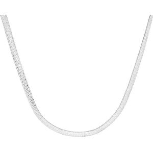 Lucardi Dames Platte Ketting Bewerkt - Echt Zilver - Ketting - Cadeau - 45 cm - Zilverkleurig