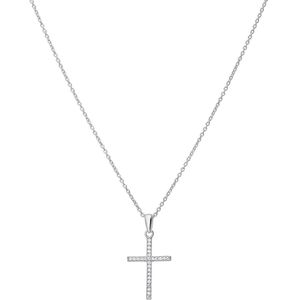 Zilveren ketting met hanger kruis zirkonia