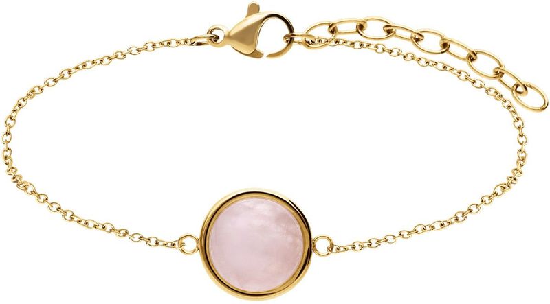 Stalen goldplated armband met rozenkwarts