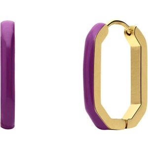 Stalen goldplated oorbellen met violet emaille