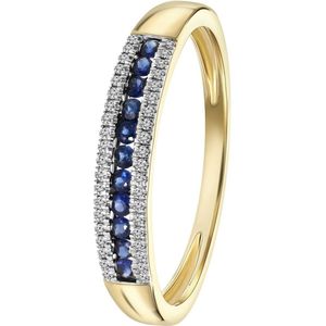 18 Karaat geelgouden ring saffier diamant 0,06ct
