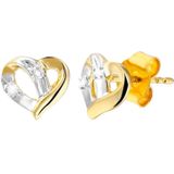 14 karaat geelgouden oorbellen hart met 4 diamanten