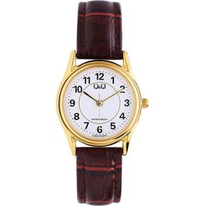 Q & Q dames horloge doublé met bruine leren band C49A-003PY