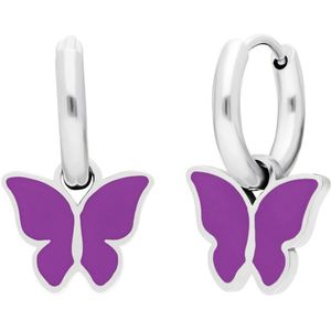 Stalen oorbellen met vlinder violet