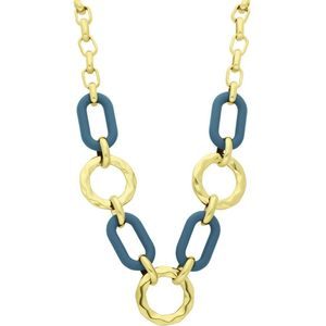 Stalen goldplated ketting met blauwe schakels