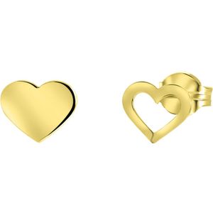 Lucardi Dames Oorbellen Hart Open/Dicht - Oorbellen - Cadeau - 9 Karaat - Geelgoud
