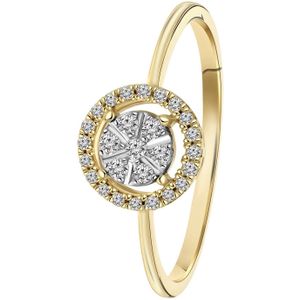 14 karaat geelgouden ring entourage 27 diamanten 0,13ct