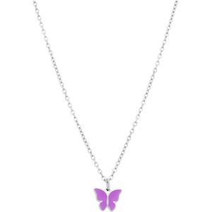 Stalen ketting met vlinder violet