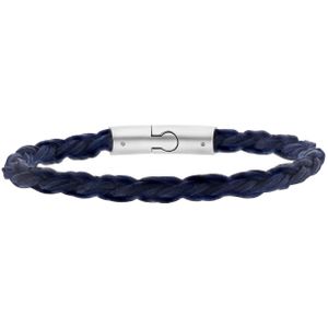 Stalen herenarmband rond leer donker blauw 6mm