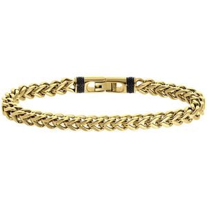 Lucardi Heren Goldplated armband breed met gourmetschakel - Staal - Armband - Cadeau - 21 cm - Goudkleurig