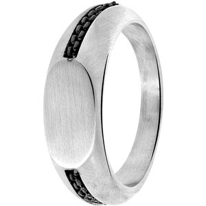 Lucardi Jongens - Kinder ring met plating - Ovaal - Cadeau - Staal - Zilverkleurig