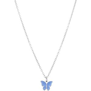 Stalen ketting met vlinder lichtblauw
