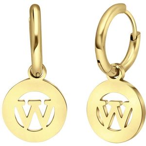 Stalen goldplated oorbellen met letter - W