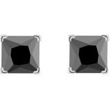 Zilveren oorbellen met zwarte zirkonia vierkant