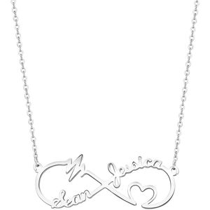 Zilveren naamketting infinity/heart/heartbeat