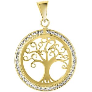 14 Karaat geelgouden hanger family tree zirkonia