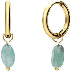 Stalen goldplated oorringen met groene aventurijn voor dames