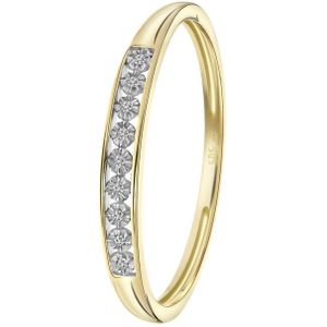 14 Karaat geelgouden ring met 9 diamanten 0,02ct