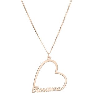 Zilveren rose plated naamketting hart