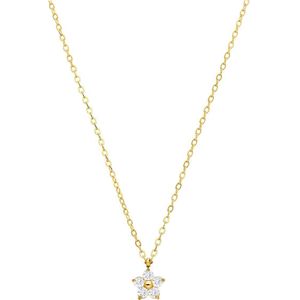 Stalen goldplated ketting bloem met zirkonia wit