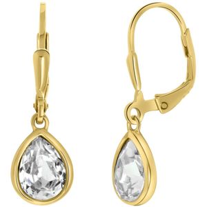 Lucardi Dames Goldplated Oorhangers Druppel Kristal - Oorbellen - Cadeau - Echt Zilver