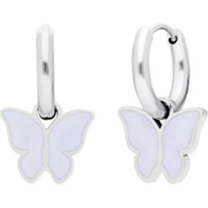 Stalen oorbellen met vlinder wit