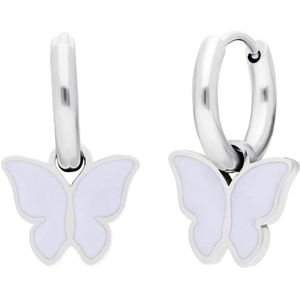 Stalen oorbellen met vlinder wit