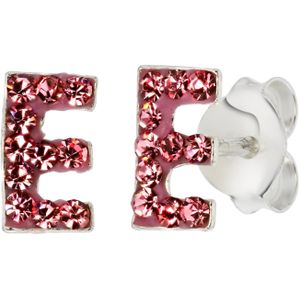 Zilveren kinderoorbellen initialen roze kristal