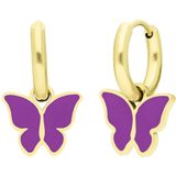 Stalen goldplated oorbellen met vlinder violet
