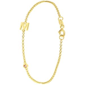 Zilveren goldplated armband letter geboortesteen
