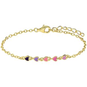 Zilveren goldplated armband gekleurde emaille hartjes