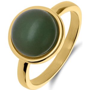 Stalen goldplated ring met groen aventurijn