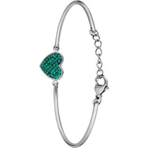 Stalen armband hart met kristal emerald